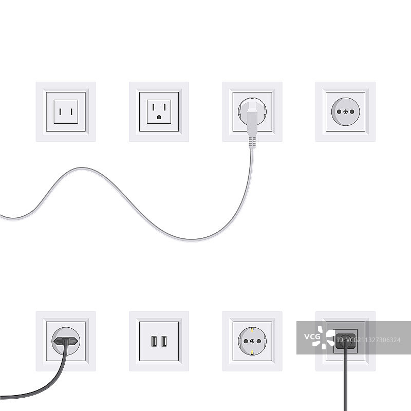 扁平风格的电源插座合集图片素材