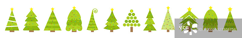 圣诞节冷杉树图标线条圆形球套装图片素材