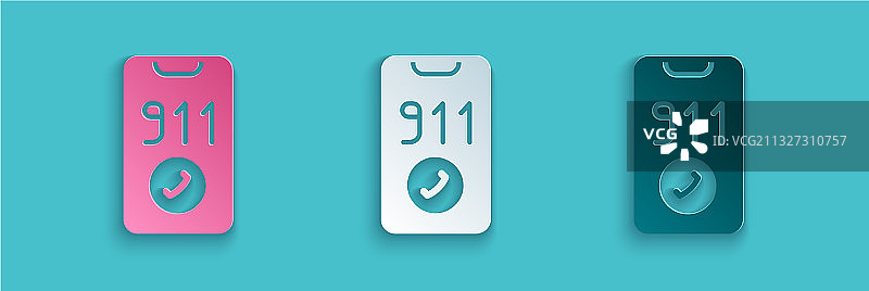 带有911紧急呼叫的剪纸风格电话图片素材