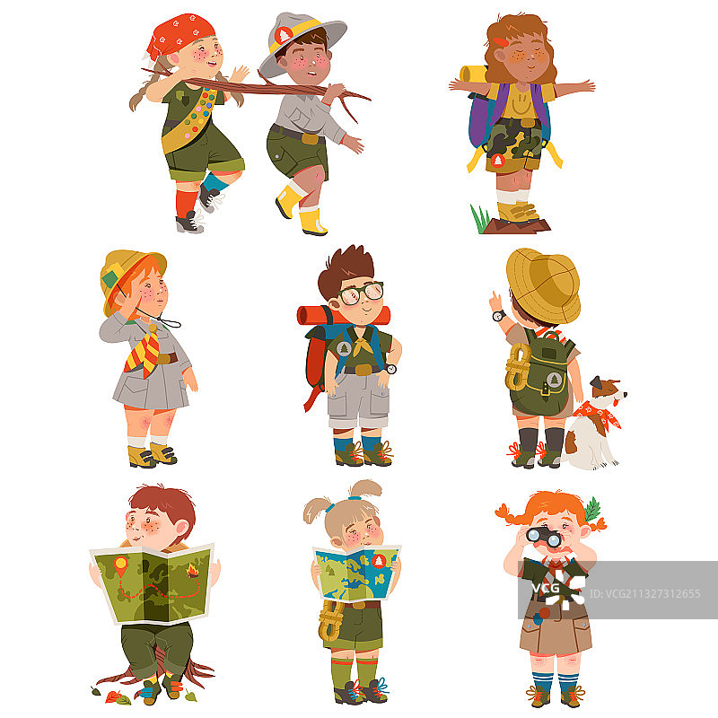 穿卡其色衬衫的少男少女童子军图片素材