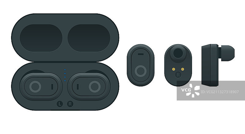 黑色无线耳机和充电盒图片素材
