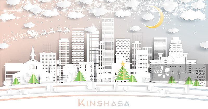 金沙萨刚果市纸雕风格天际线图片素材