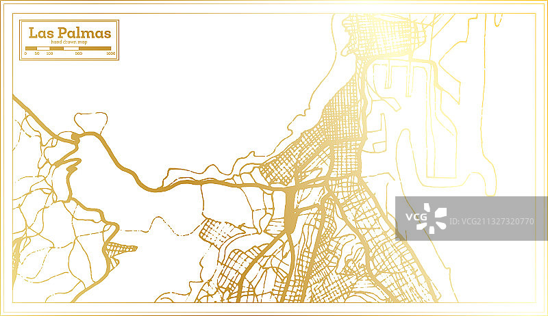 西班牙拉斯帕尔马斯市复古风格地图图片素材