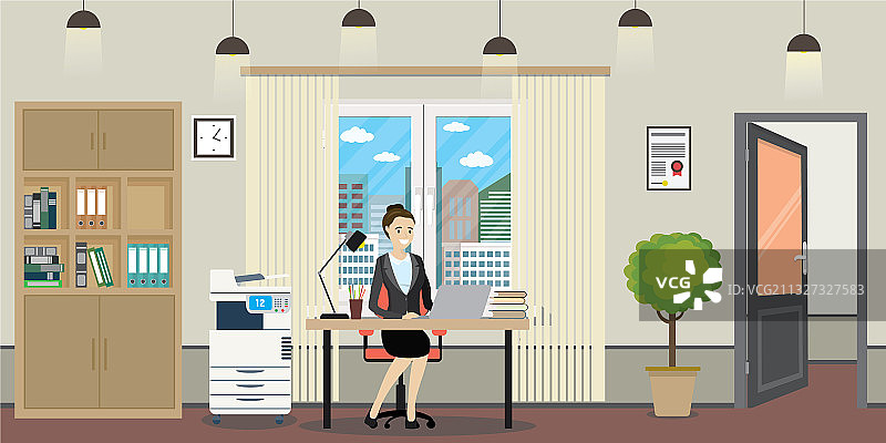 现代办公室与白人女商人图片素材