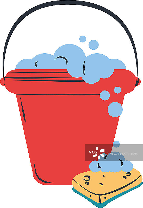 清洁海绵桶和泡沫清洁工具图片素材