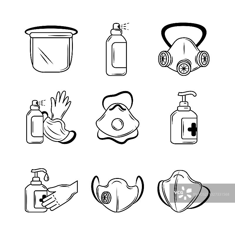 医疗防护装备面部图标集图片素材