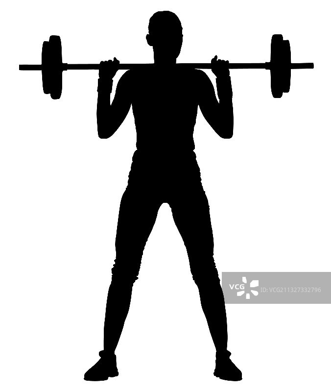 运动健身：杠铃健美女性剪影图片素材