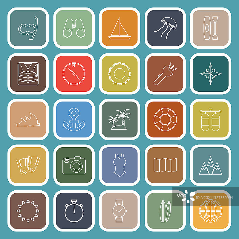 绿色背景上的潜水线性扁平图标图片素材