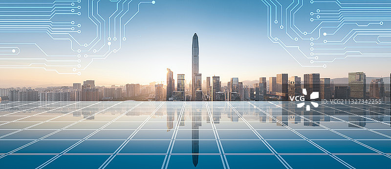 深圳福田CBD城市天际线和科技概念图片素材
