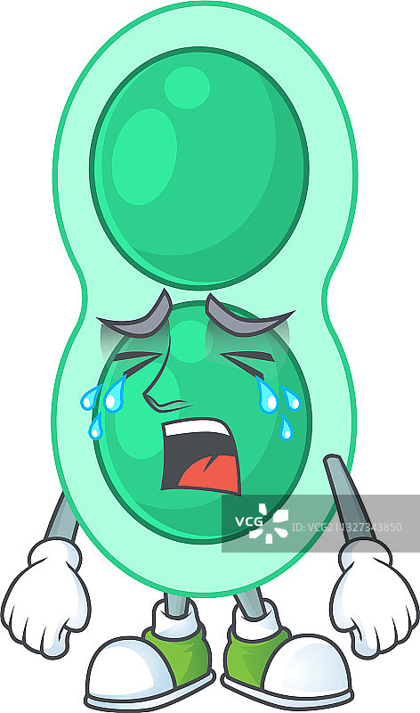 哭泣的绿色肺炎链球菌卡通形象图片素材