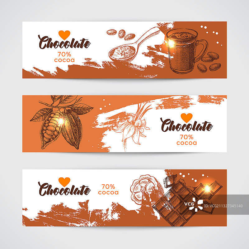 手绘素描：可可巧克力产品banner图片素材