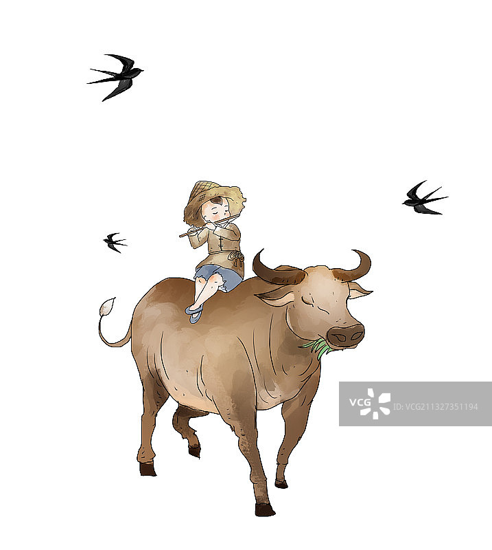 骑牛插画图片素材