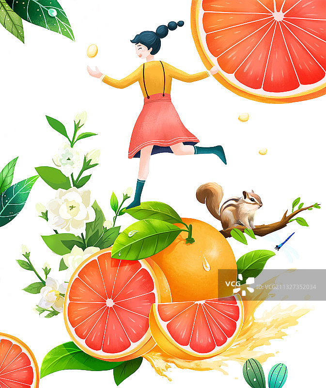 橙子茉莉果茶插画图片素材