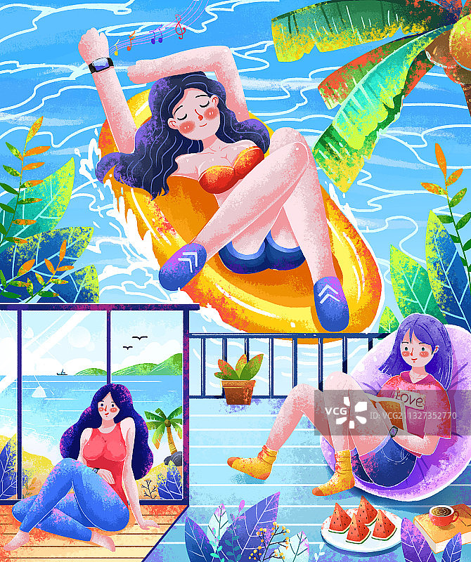 夏天度假休闲插画图片素材