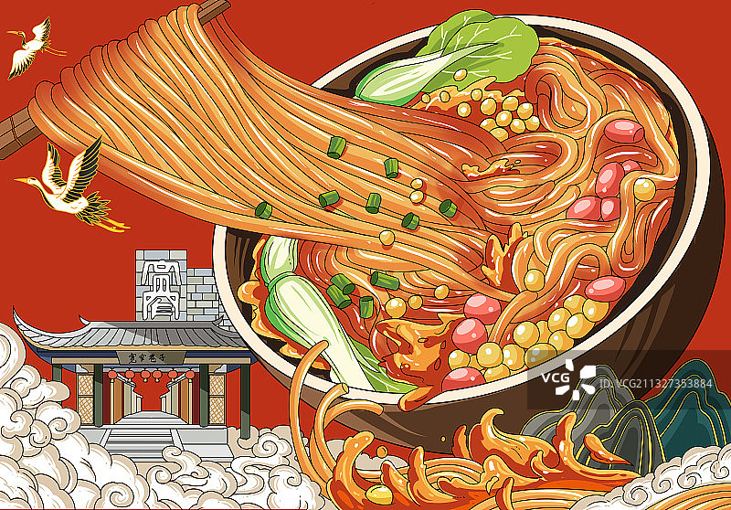 酸辣粉红薯粉插画图片素材