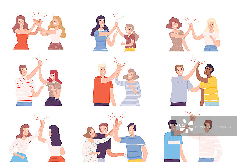 快乐的人物互相击掌图片素材