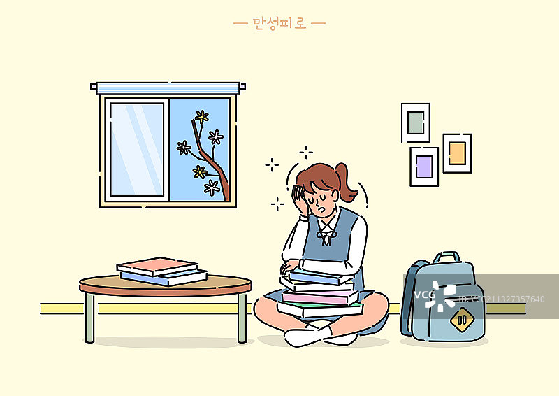 疲劳、人物、生活方式、睡眠、春困、女性、学生、校服图片素材
