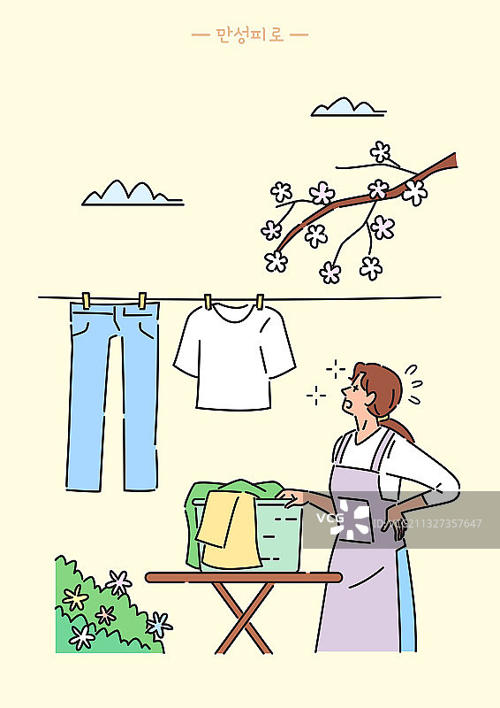疲劳人物生活方式睡眠春季疼痛妇女洗衣晾衣绳图片素材