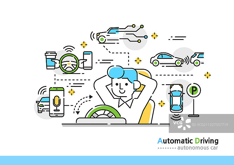 无人驾驶汽车技术AI矢量线条图标图片素材