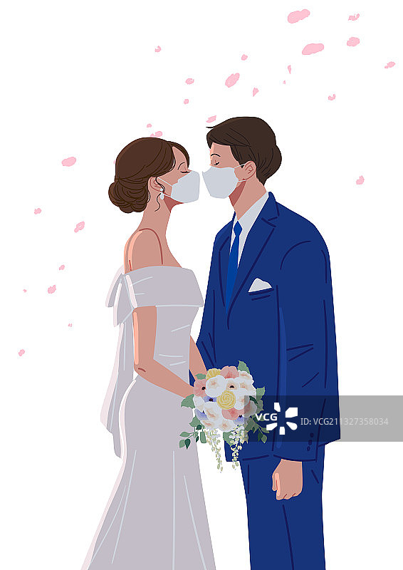 新型冠状病毒：社交隔离、口罩、生活方式、春季婚礼图片素材