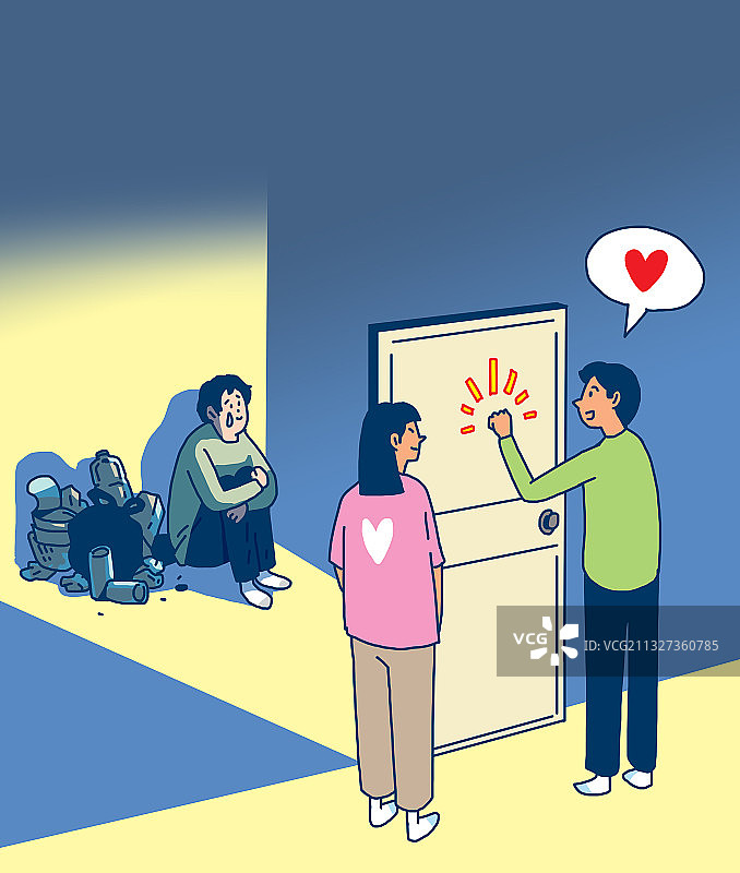 插画，欺凌，社会问题，社交恐惧症，抑郁症，青年失业，心理治疗图片素材