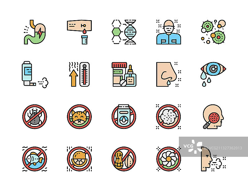 过敏症状彩色图标图片素材