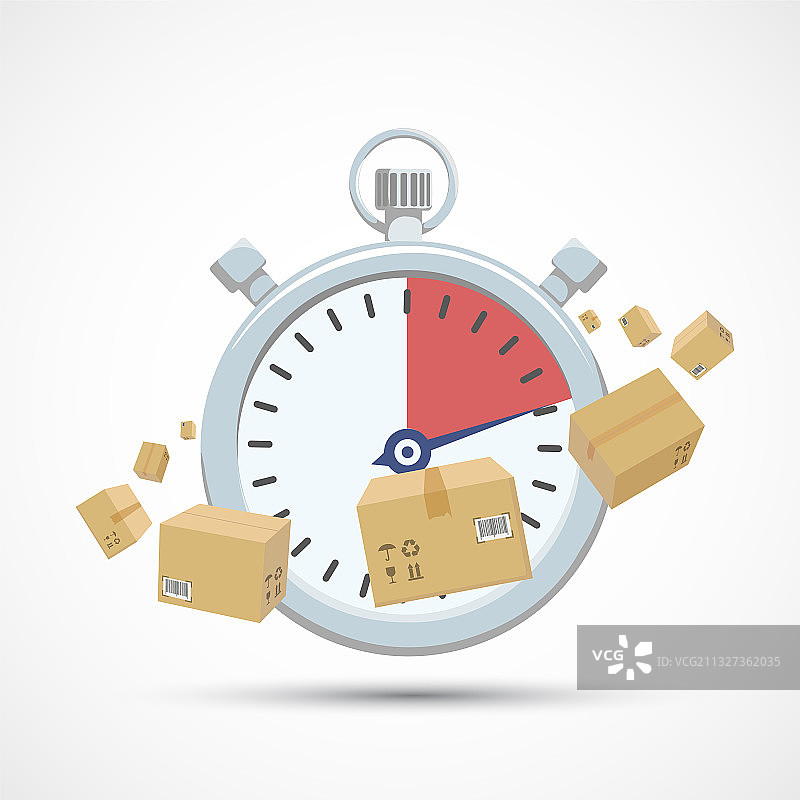 围绕秒表飞舞的纸板箱图片素材