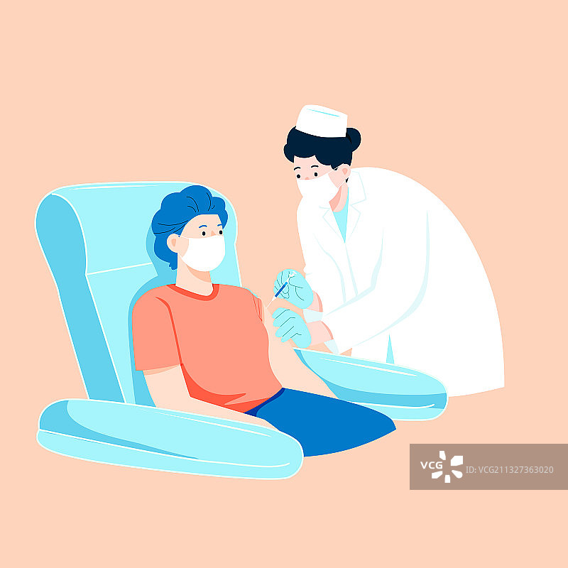 卡通打疫苗医院医师医生体检老人抗病毒预防疾病医疗健康矢量插画图片素材