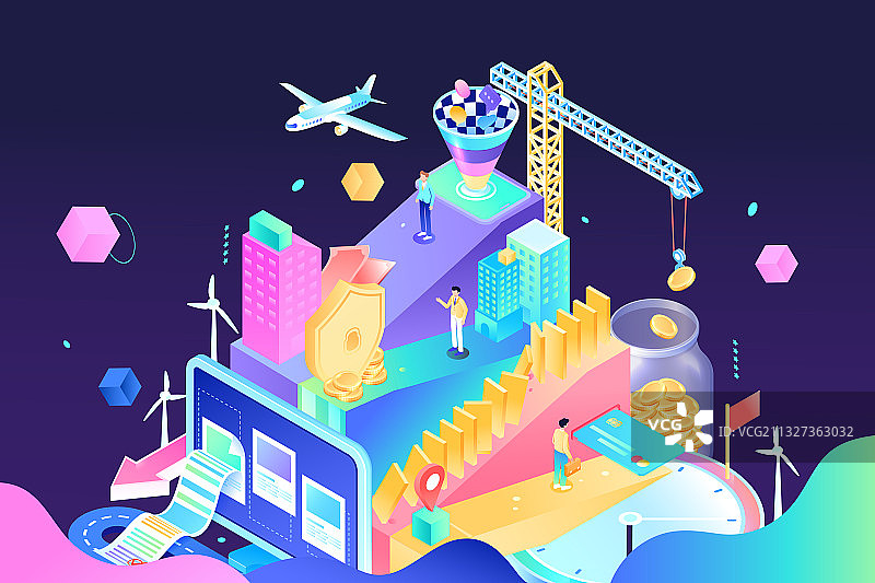 卡通2.5D等距微立体互联网电商促销购物节金融商务矢量插画图片素材