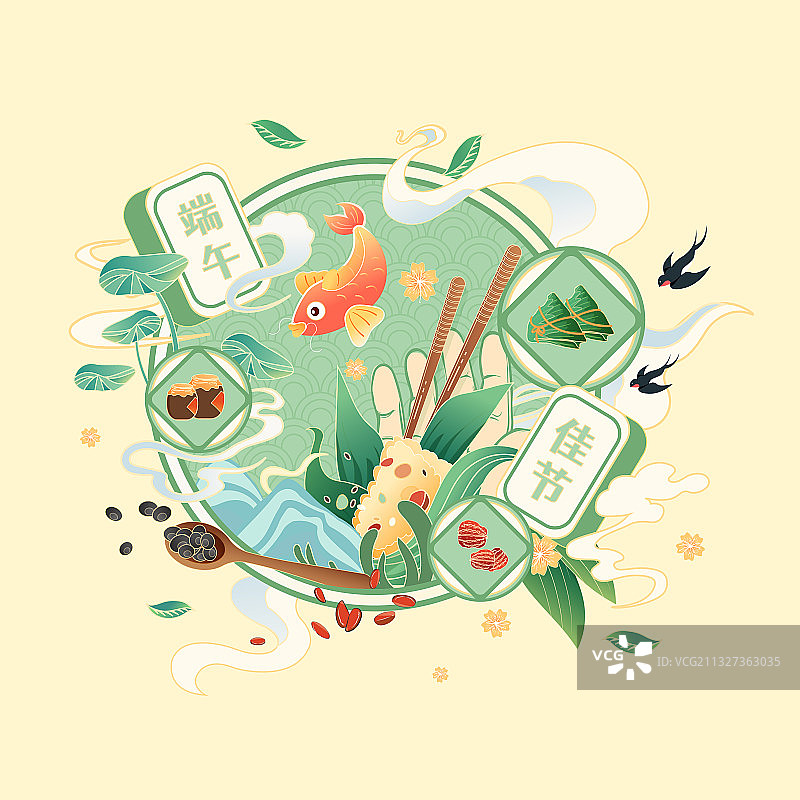 卡通端午节粽子传统节日美食电商家人亲子餐饮中国风国潮矢量插画图片素材