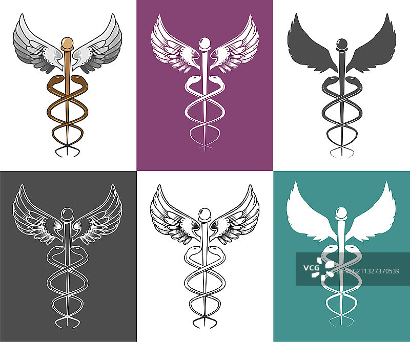 孤立医学蛇杖符号图标集图片素材