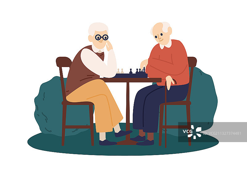 两位退休男人坐在公园的桌子旁图片素材