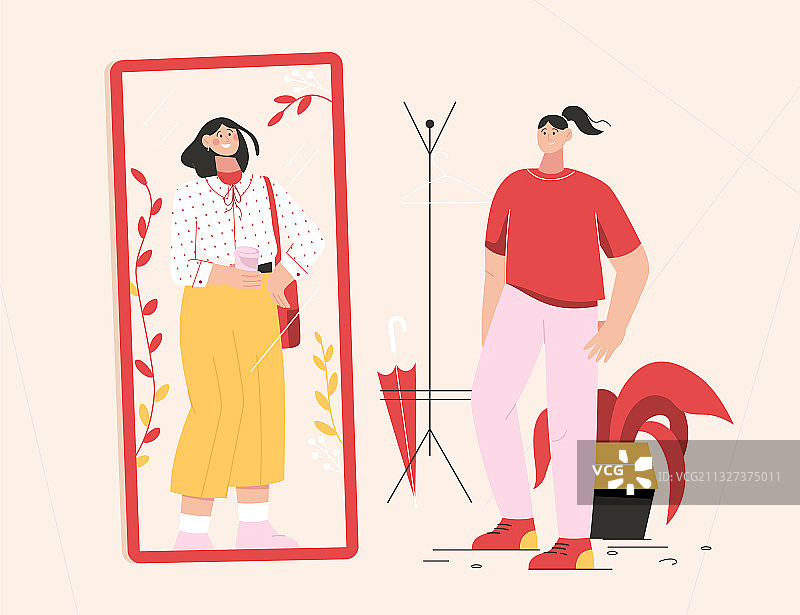 女人在镜子前换衣服图片素材