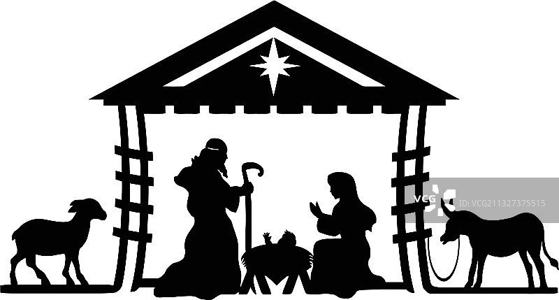 圣夜剪影-耶稣诞生场景图片素材