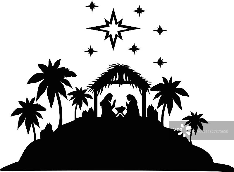 圣夜剪影-耶稣诞生场景图片素材