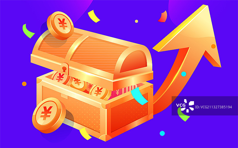 卡通宝箱金钱促进经济增长矢量插画背景素材图片素材