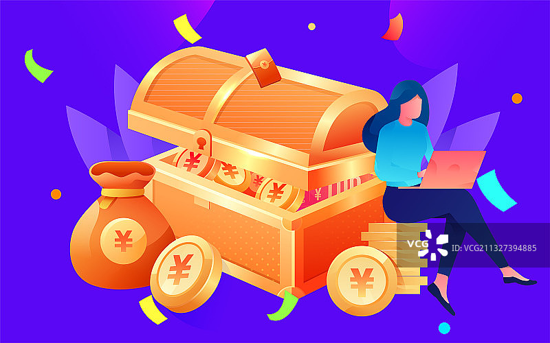 卡通人物互联网赚钱场面矢量插画背景素材图片素材