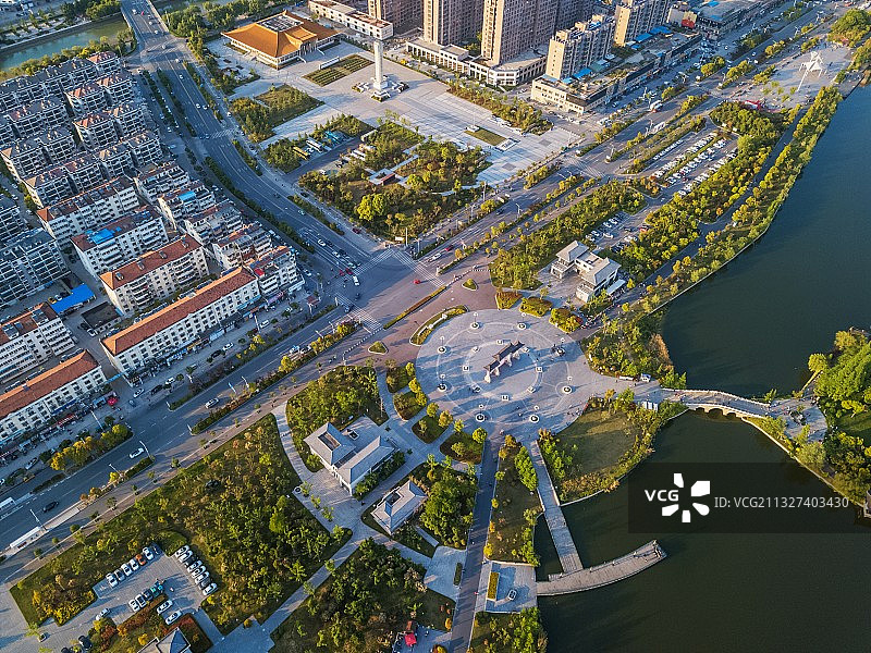 江苏省淮安市涟水县五岛湖公园周围航拍图片素材