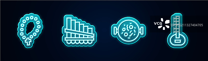 念珠、宗教、排箫和小鸡线条组合图片素材