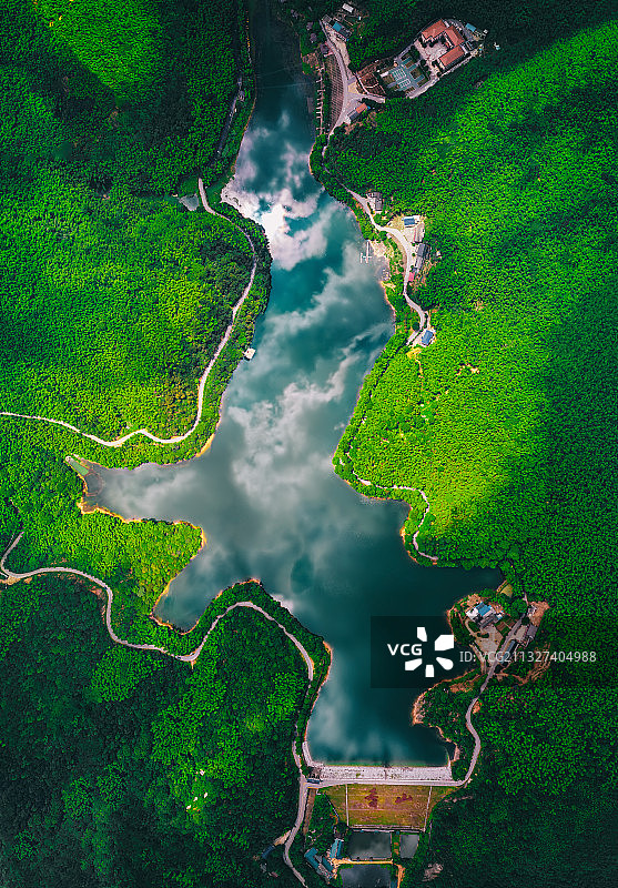 香山冲水库鸟瞰全景图片素材