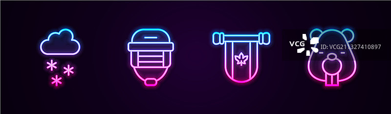 带雪的云、冰球头盔和三角旗图片素材