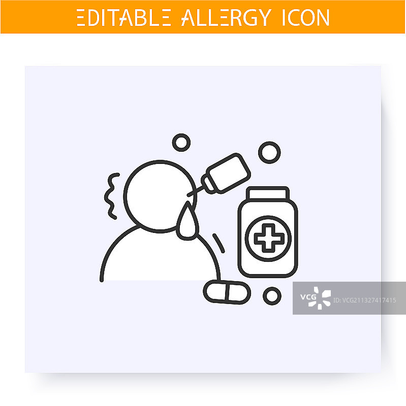 过敏症状治疗线性图标（可编辑）图片素材