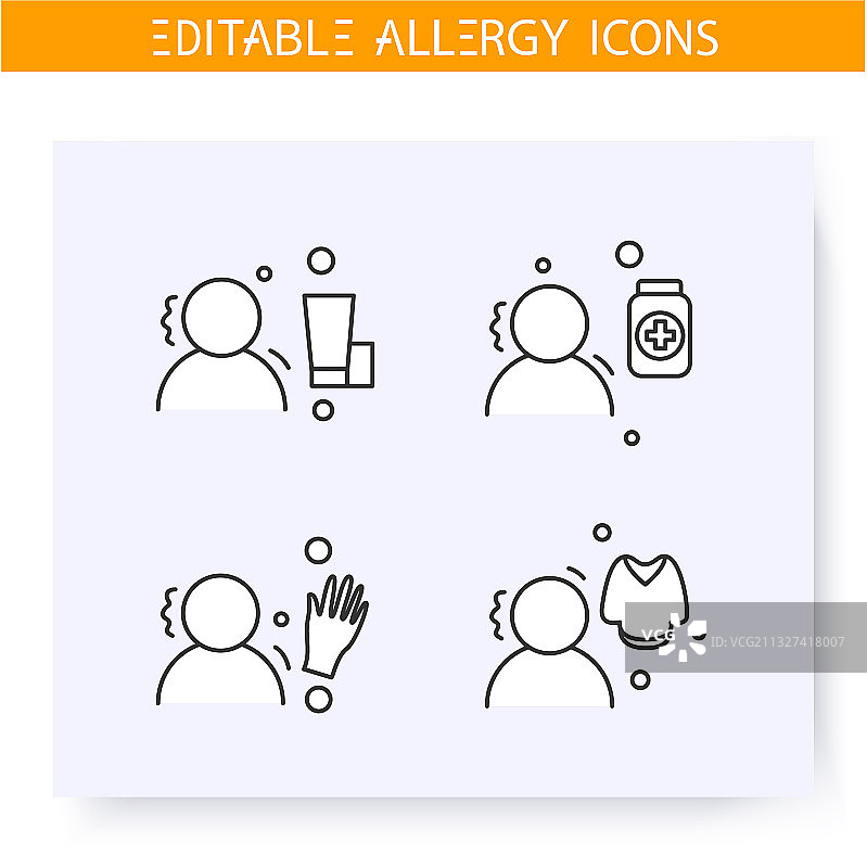 皮肤过敏类型线性图标集图片素材