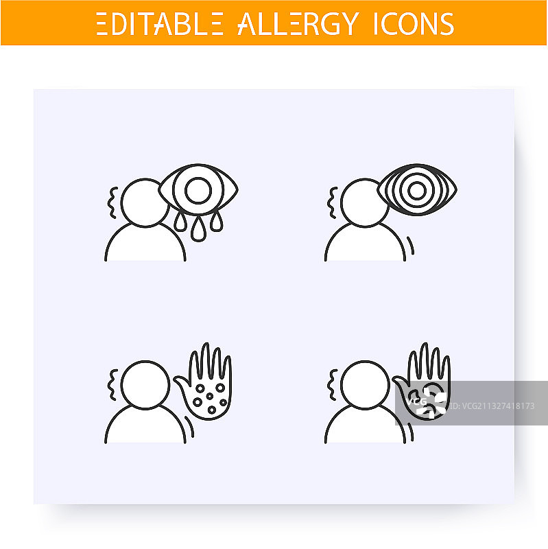 过敏症状线性图标集（可编辑）图片素材