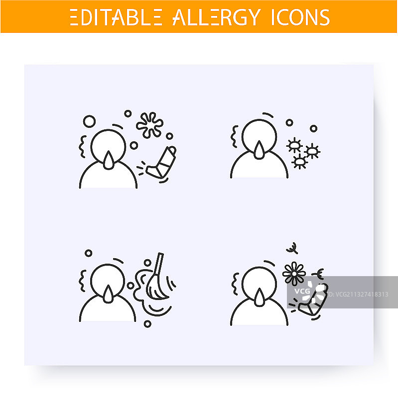 呼吸道过敏类型线性图标集图片素材