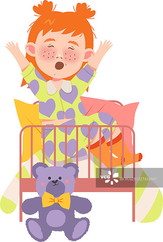 醒来并在打呵欠的红发女孩图片素材