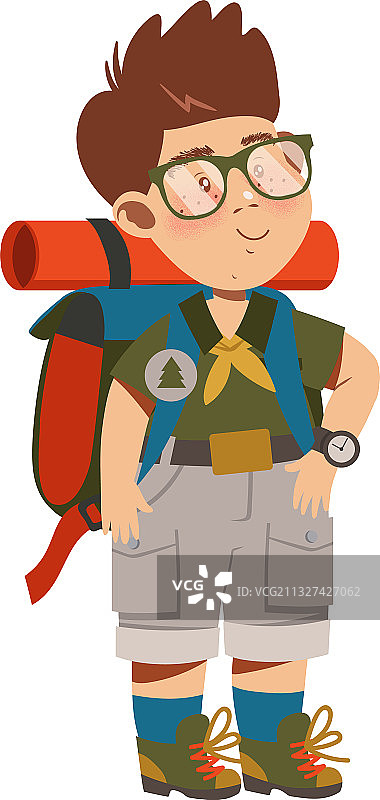 背着背包的可爱少年侦察员图片素材