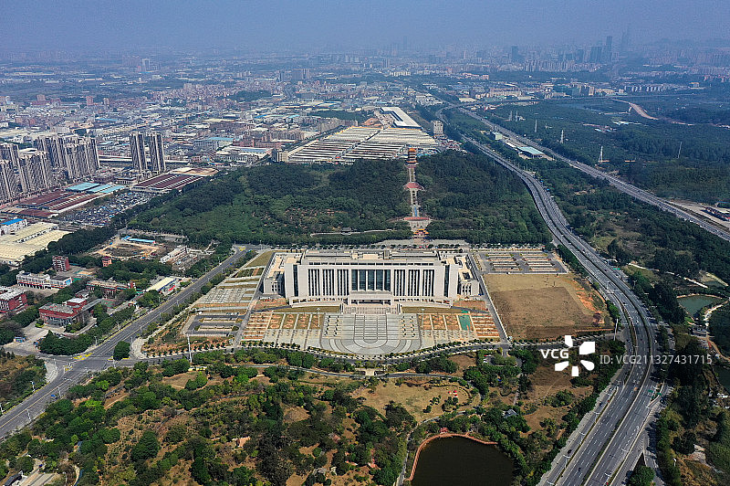 广东省东莞市厚街镇福神岗公园和政府服务中心航拍图片素材