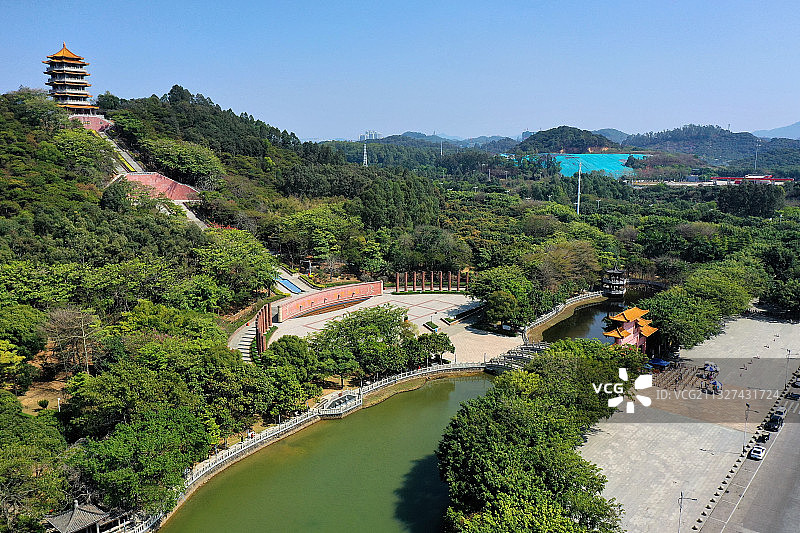 广东省东莞市厚街镇福神岗公园和政府服务中心航拍图片素材