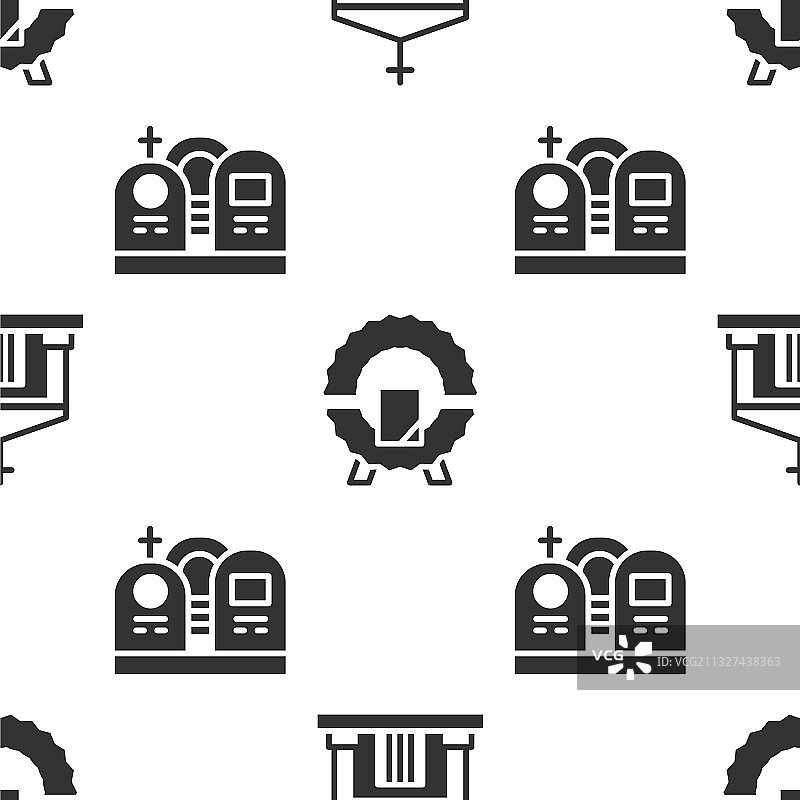 带有花圈和坟墓的古老墓穴纪念碑套装图片素材